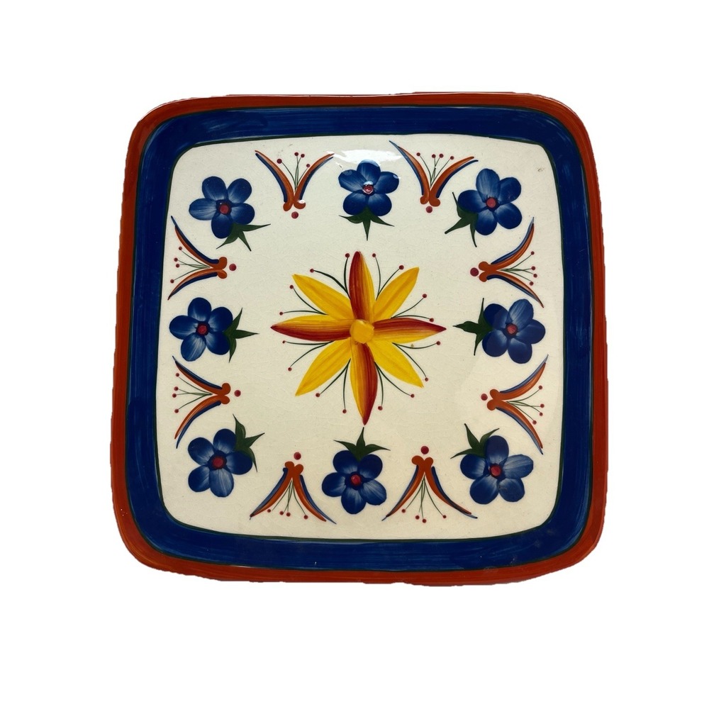 Giftcraft Mexican Sunrise Platter 12"Blue Band Flowers 2003